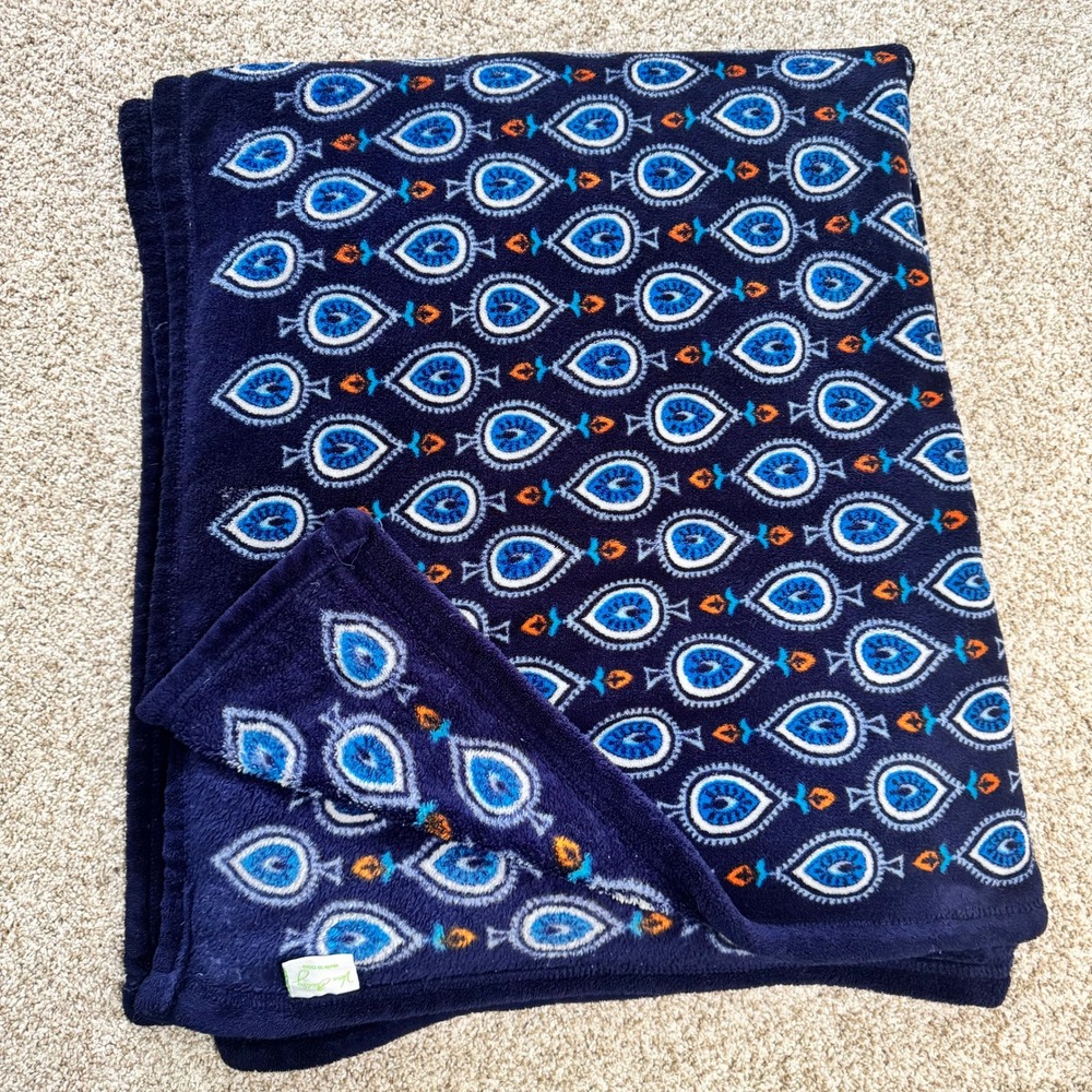 Vera Bradley Navy Blue Marrakesh Motif Soft Plush Fleece Throw Blanket 50x80